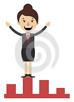 Woman on stock increment , illustration, vector