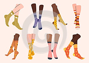 Woman stocking vector cartoon set icon.