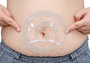 Woman stomach with crying face