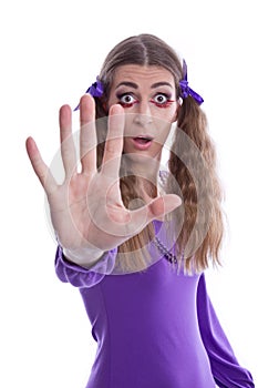 Woman stop gesture sing with hand