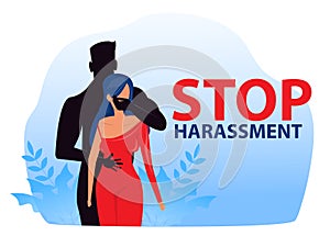 Woman with stop harassment and abuse no sexual violence concept vector illustration