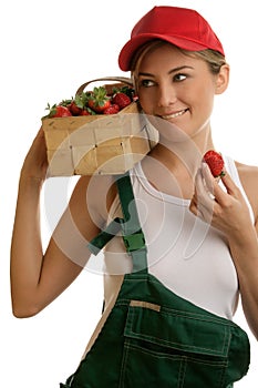 Woman with basket of strawberries