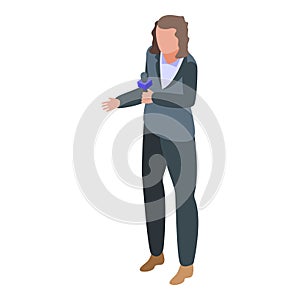 Woman street reportage icon, isometric style