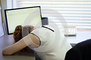 Woman in stress in front of computer