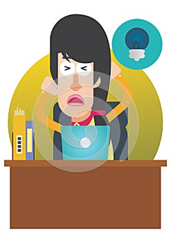 woman stressed out at work. Vector illustration decorative design