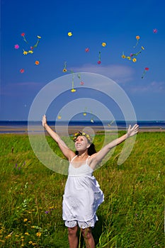 Woman stretching arms