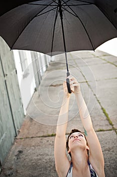 Woman in strong storm