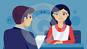 A woman struggling to maintain eye contact during a job interview leading to a misunderstanding of her lack of interest