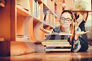 Woman student in college library