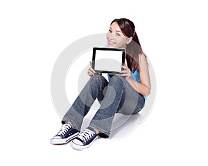 Woman student sit and using digital tablet