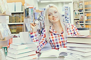 Woman studying in library