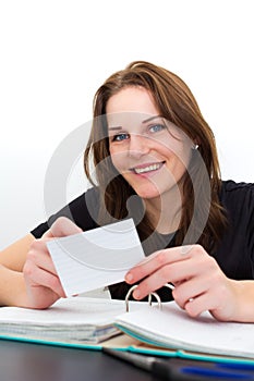 Woman Studying And Smiling