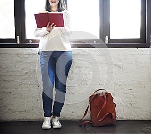 Woman Style Simplicity Backpack Reading Concept