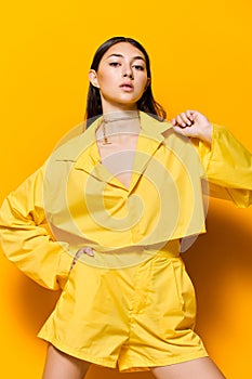 woman stylish girl trendy lifestyle model fashion yellow young attractive beautiful