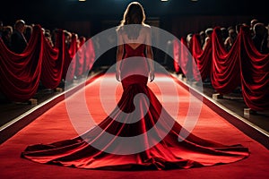 Woman stylish red carpet. Generate Ai