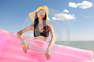 Woman in stylish swimsuit