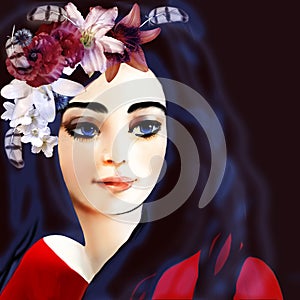 Woman stylized portrait on dark background