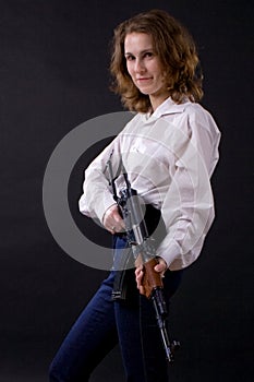 Woman with submachine gun