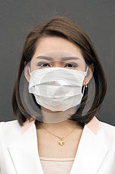 Woman suffer from sick and wearing face mask.