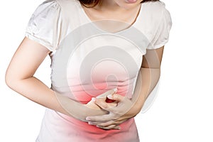 Woman suffer from stomachache or Gastroenterologist.