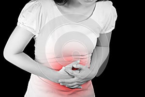 Woman suffer from stomachache or Gastroenterology. photo