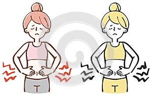 Woman suffering from abdominal pain illustration