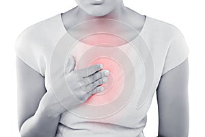 Woman suffering from acid reflux or heartburn