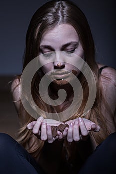 Woman suffering from bulimia