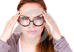 Woman suffering from headache migraine pain