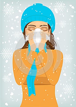 Woman suffering influenza and runny nose