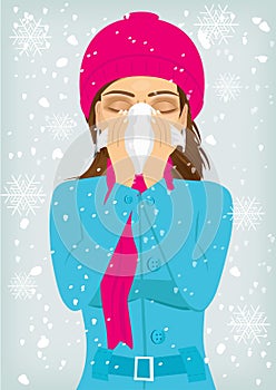 Woman suffering influenza and runny nose