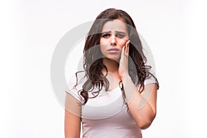 Woman suffering from jaw pain, toothache