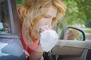 Woman suffering from motion sickness