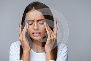 Woman Suffering From Pain, Feeling Stress, Touching Painful Eyes