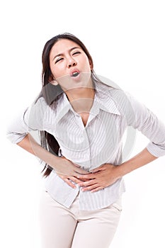 Woman suffering from stomach pain, menstruation cramp