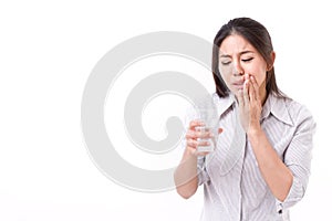 Woman suffering from tooth sensitivity photo