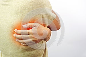 Woman suffering from waist, backache or hip pain. Backache, office syndrome and health concept.