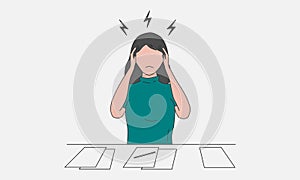 A woman suffers from headaches and migraines. Vector illustration