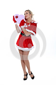 Woman in suggestive Christmas costume