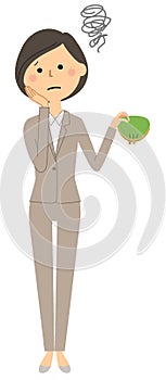 Woman in a suit without money