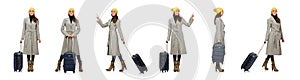 Woman with suitcase ready for winter vacation