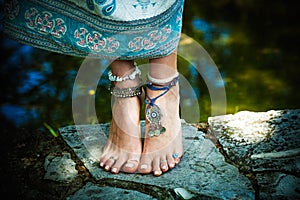 Woman barefoot boho summer fashion style jewelry