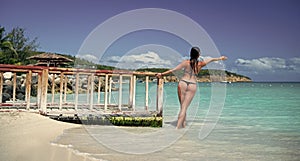 woman on summer vacation beach outdoor. woman on summer vacation beach at holidays.