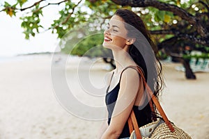 woman summer vacation female sea ocean sand smile beach nature young