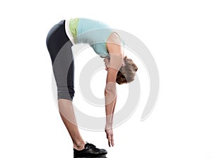 Woman sun salutation yoga pose
