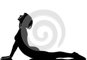 Woman sun salutation yoga surya namaskar cobra photo