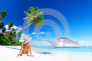 Woman Sunbathe Sunny Summer Beach Relaxing Concept