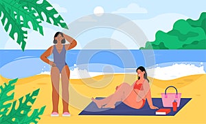 Woman sunbathing with tan vector