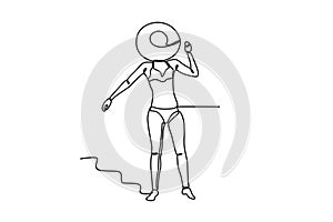 A woman sunbathing using a flotation device