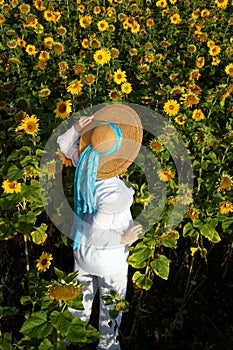 Woman in sunflower field